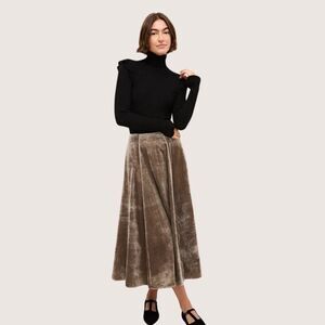 Marie Oliver Neutral Goldy Brown Midi Skirt